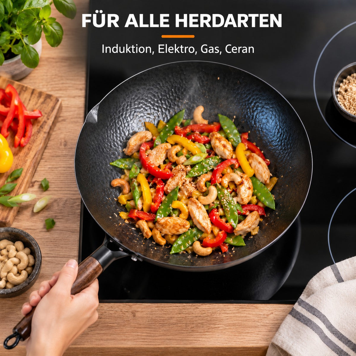 Le Zao – Traditioneller Wok, FÜR ALLE HERDARTEN: Induktion, Elektro, Gas, Ceran