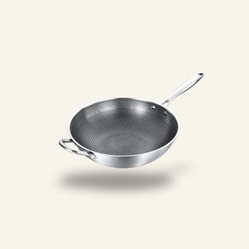 Le Kita Profi Waben Wok Induktion aus Edelstahl in Vorderansicht