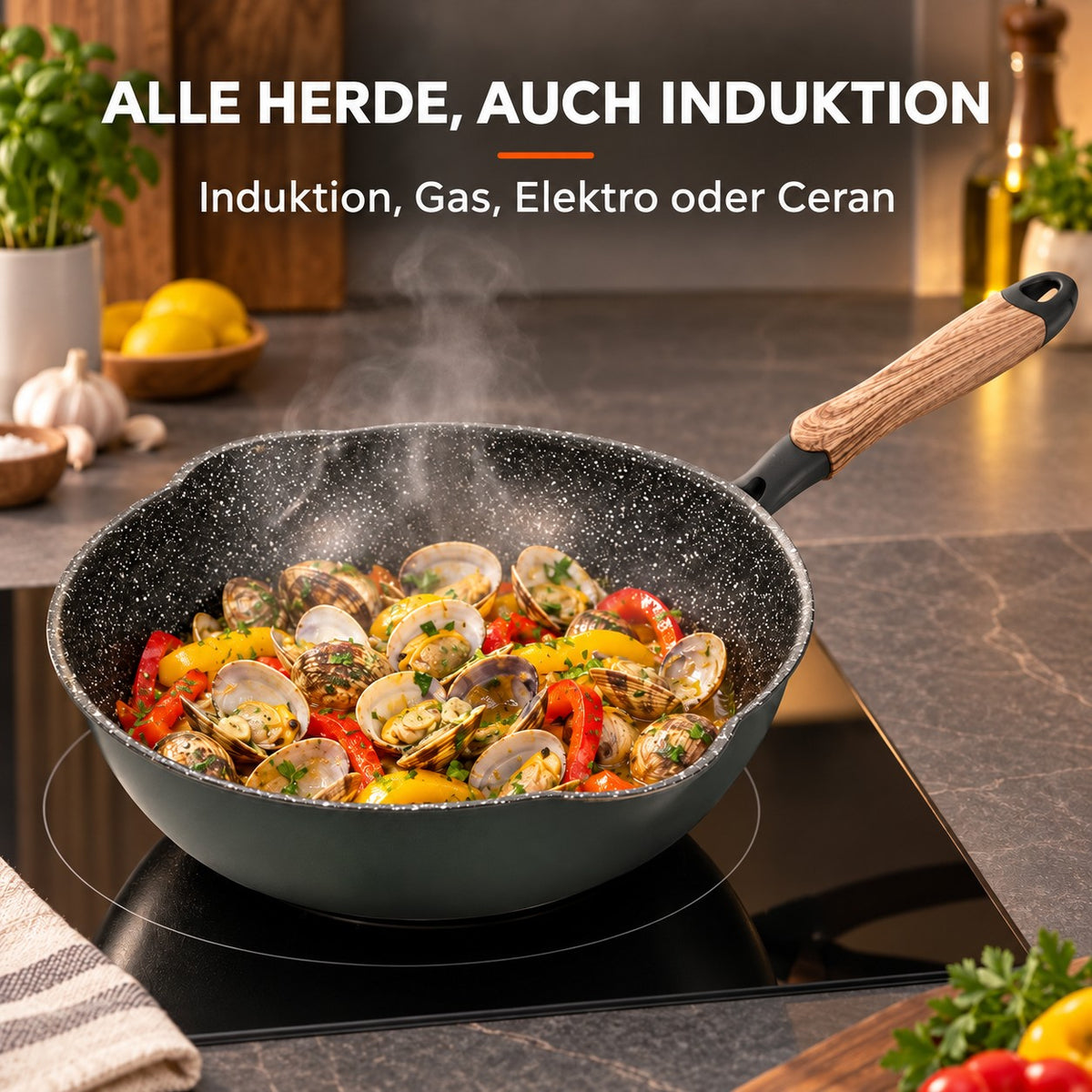 Le Tsurugi – Wok 28 Keramikbeschichtet, ALLE HERDE, AUCH INDUKTION: Induktion, Gas, Elektro oder Ceran