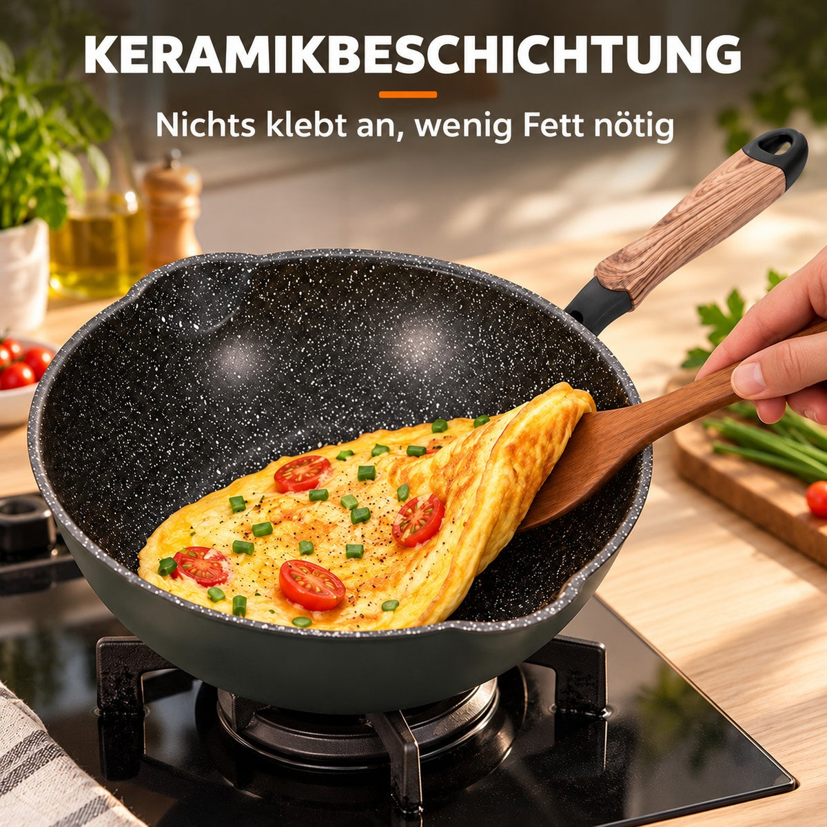 Le Tsurugi – Wok 28 Keramikbeschichtet, KERAMIKBESCHICHTUNG: Nichts klebt an, wenig Fett nötig