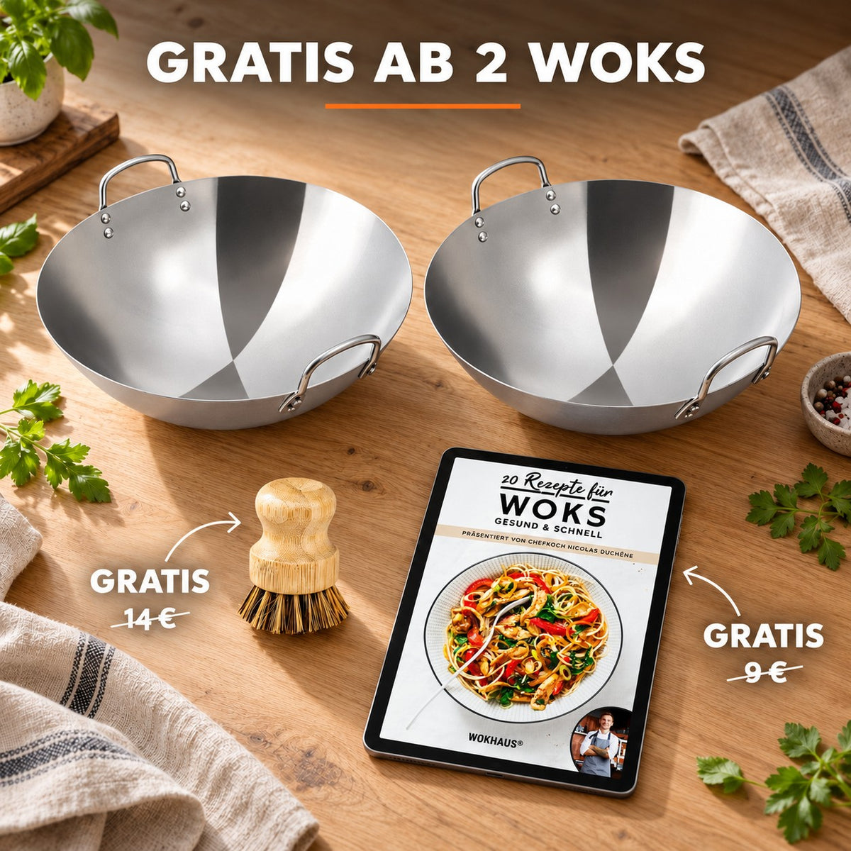 Le Hotaka – Wok 30 Cm, GRATIS AB 2 WOKS: Bambusbürste (14 €), Rezeptbuch (9 €)