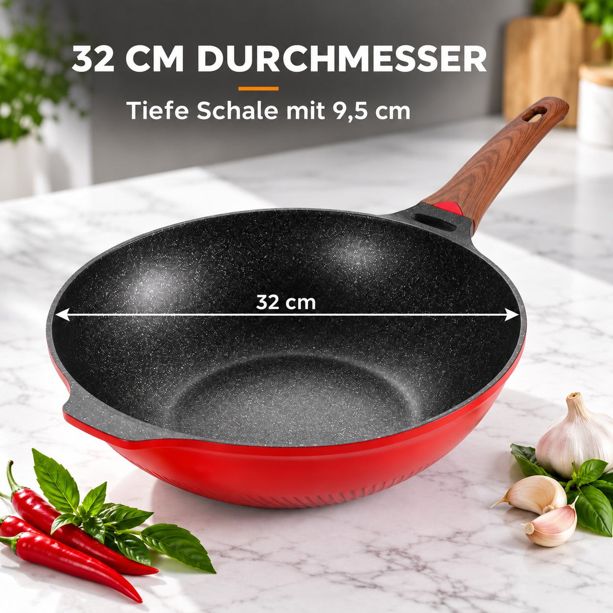 Le Murano – Wok 32 Cm Beschichtet, 32 CM DURCHMESSER: Tiefe Schale mit 9,5 cm