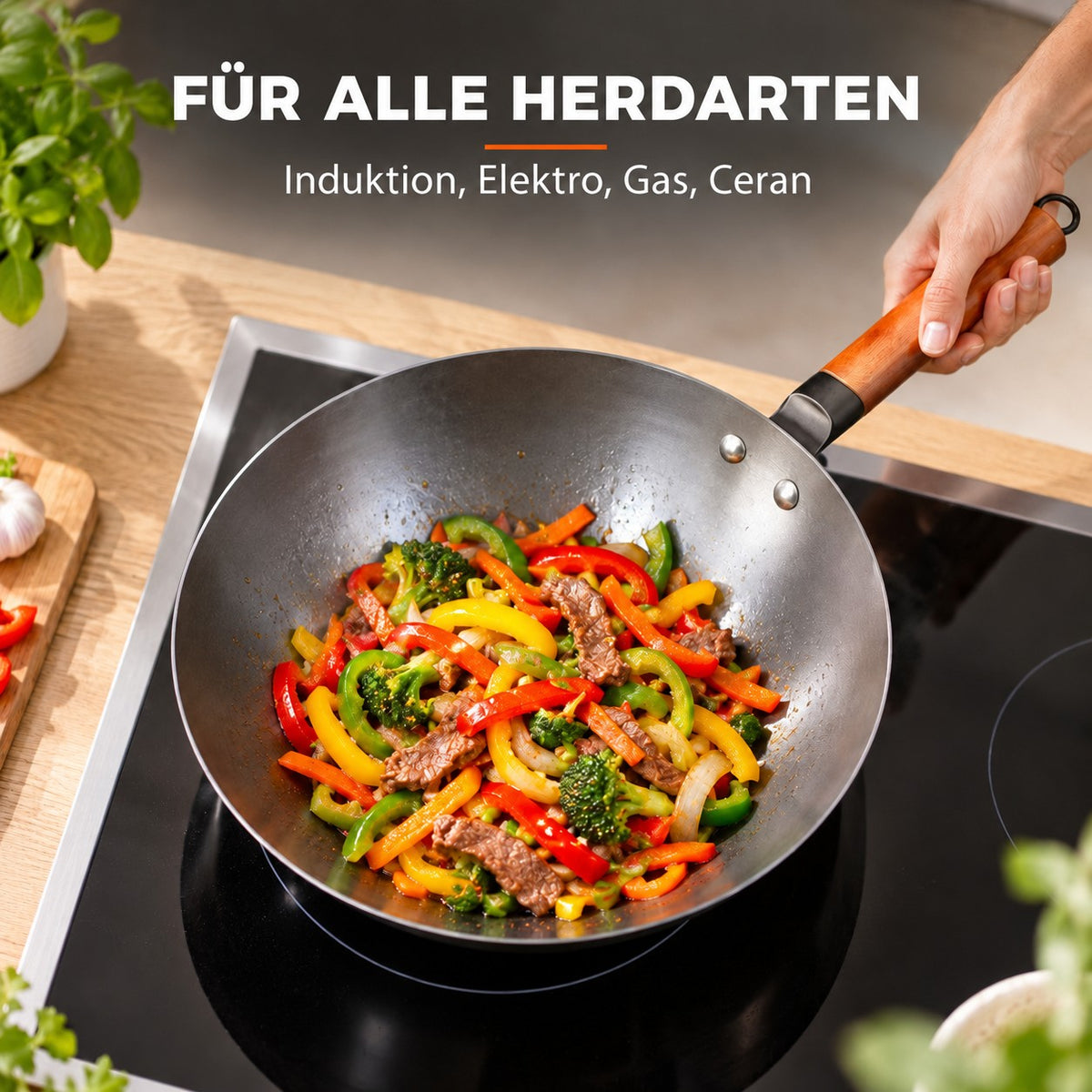 Le Oniri – Wok 32 Cm, FÜR ALLE HERDARTEN: Induktion, Elektro, Gas, Ceran