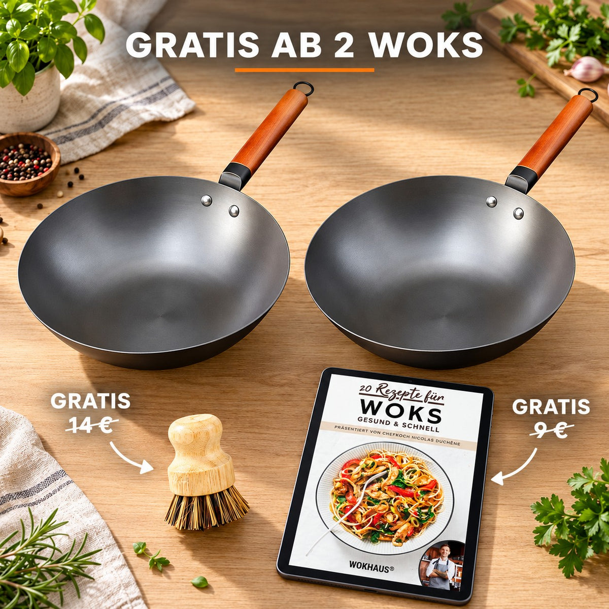 Le Oniri – Wok 32 Cm, GRATIS AB 2 WOKS: Bambusbürste (14 €), Rezeptbuch (9 €)