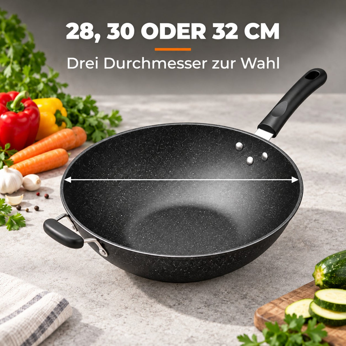 Le Lanska – Wok Beschichtet Induktion, 28, 30 ODER 32 CM: Drei Durchmesser zur Wahl