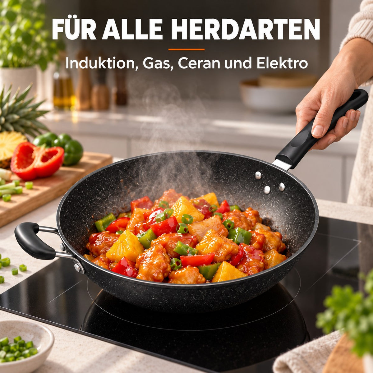 Le Lanska – Wok Beschichtet Induktion, FÜR ALLE HERDARTEN: Induktion, Gas, Ceran und Elektro