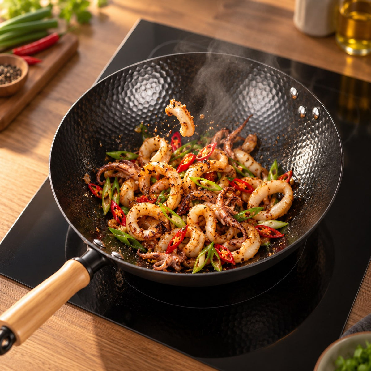 Le Kumichi – Wok Carbonstahl Flacher Boden Bild