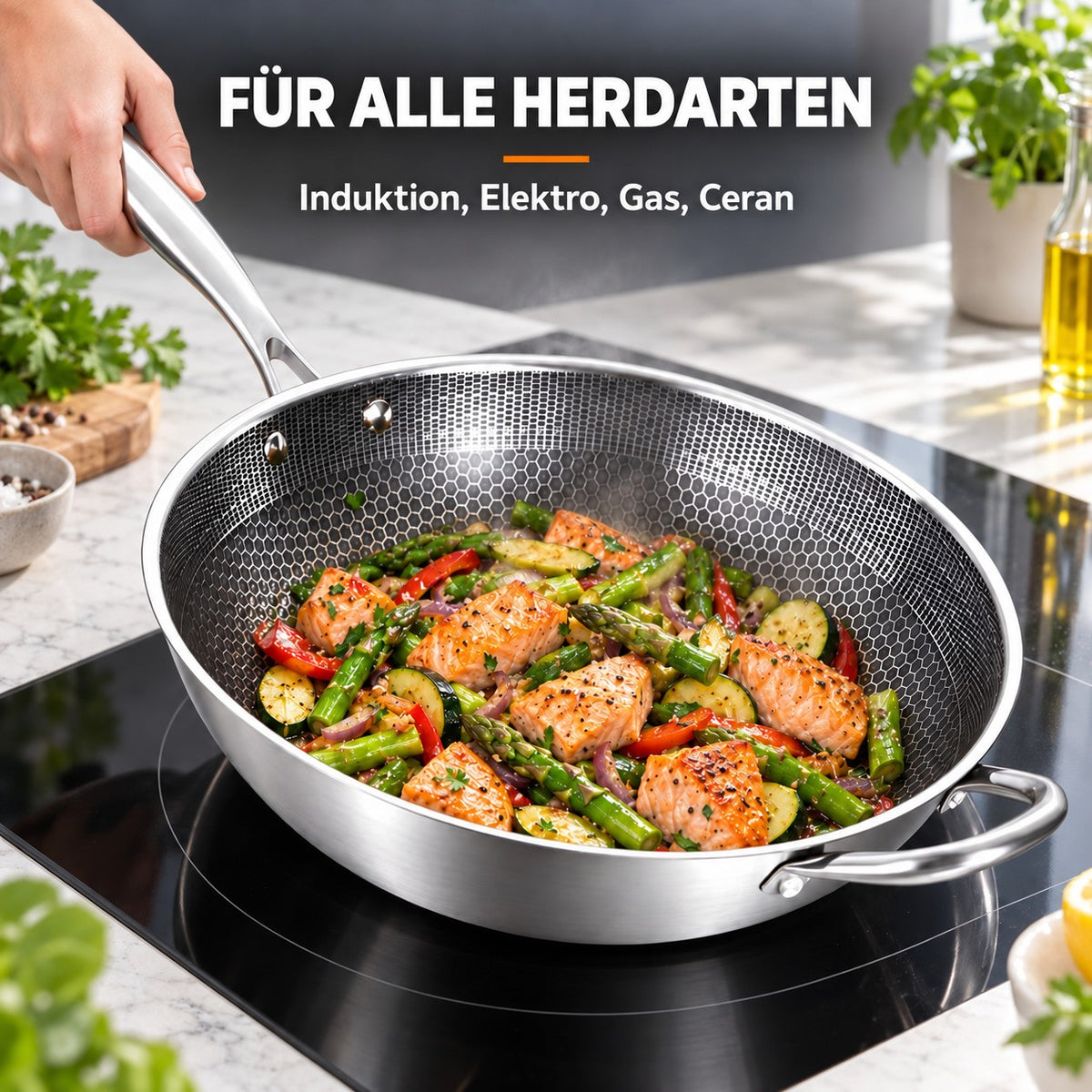 Le Iide – Wok Edelstahl Induktion, FÜR ALLE HERDARTEN: Induktion, Elektro, Gas, Ceran