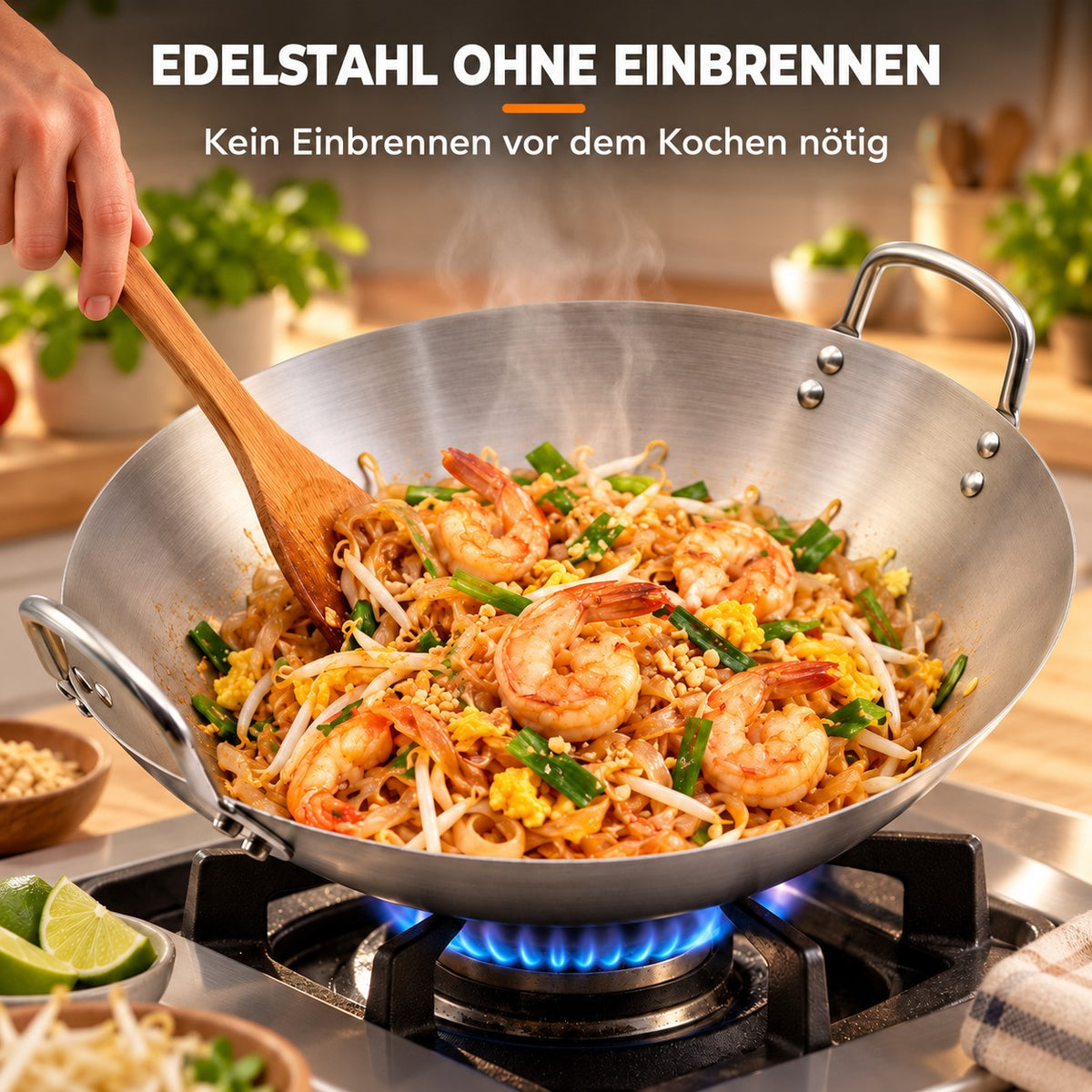 Le Tate – Wok Edelstahl Unbeschichtet, EDELSTAHL OHNE EINBRENNEN: Kein Einbrennen vor dem Kochen nötig