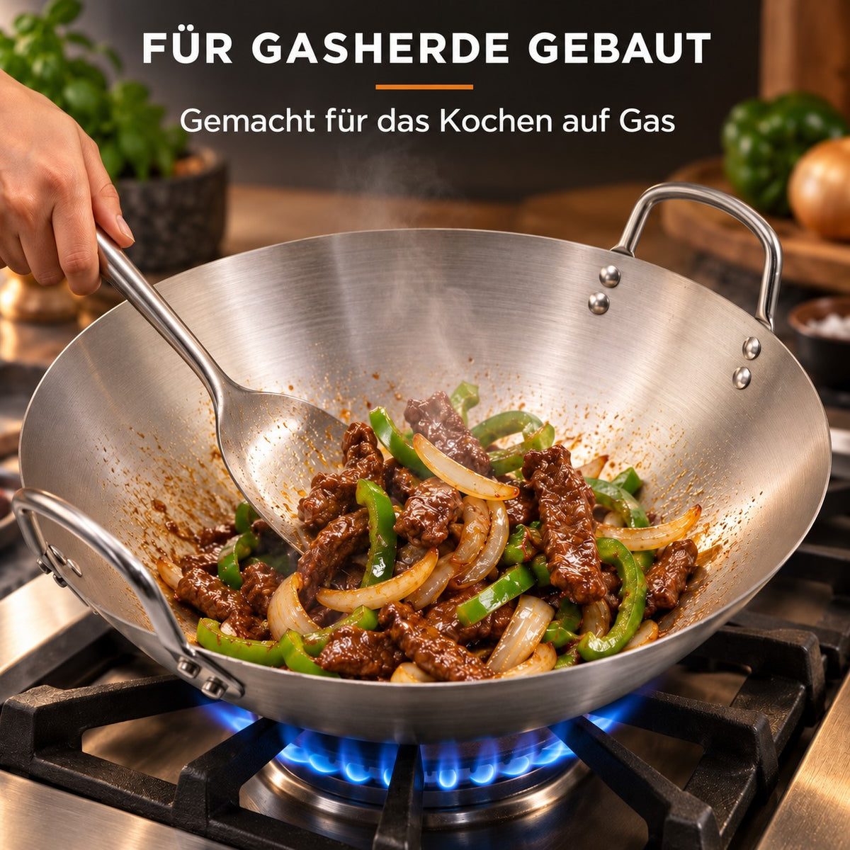 Le Tate – Wok Edelstahl Unbeschichtet, FÜR GASHERDE GEBAUT: Gemacht für das Kochen auf Gas