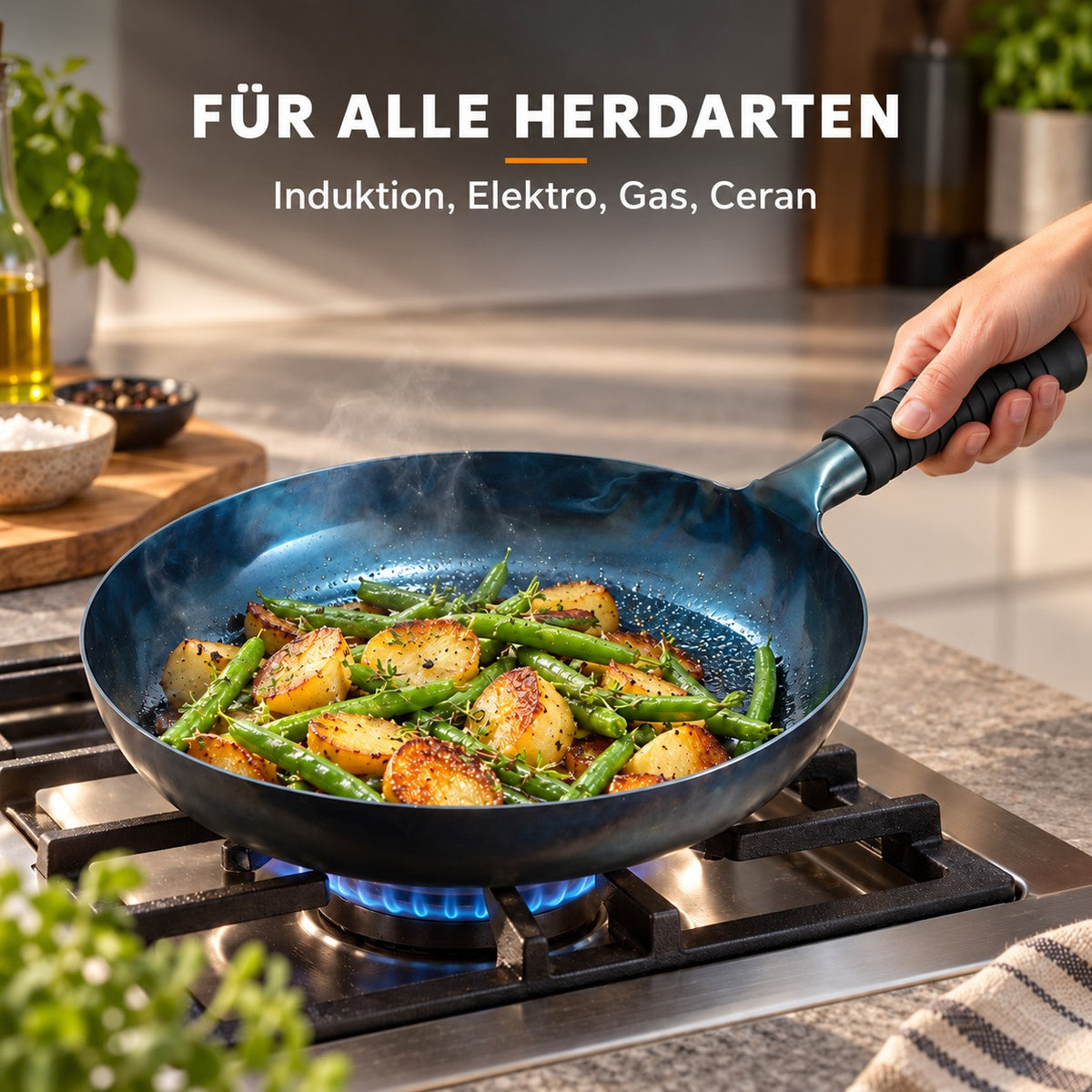 Le Apoi – Wok für Alle Herdarten, FÜR ALLE HERDARTEN: Induktion, Elektro, Gas, Ceran