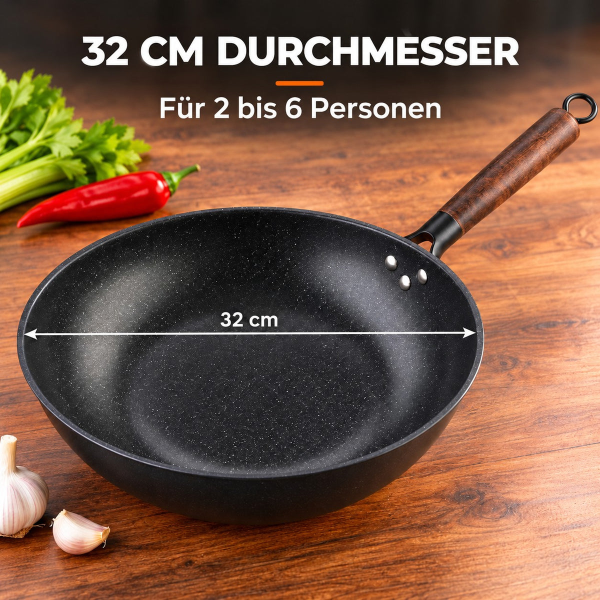 Le Kosanji – Wok für Elektroherd, 32 CM DURCHMESSER: Für 2 bis 6 Personen