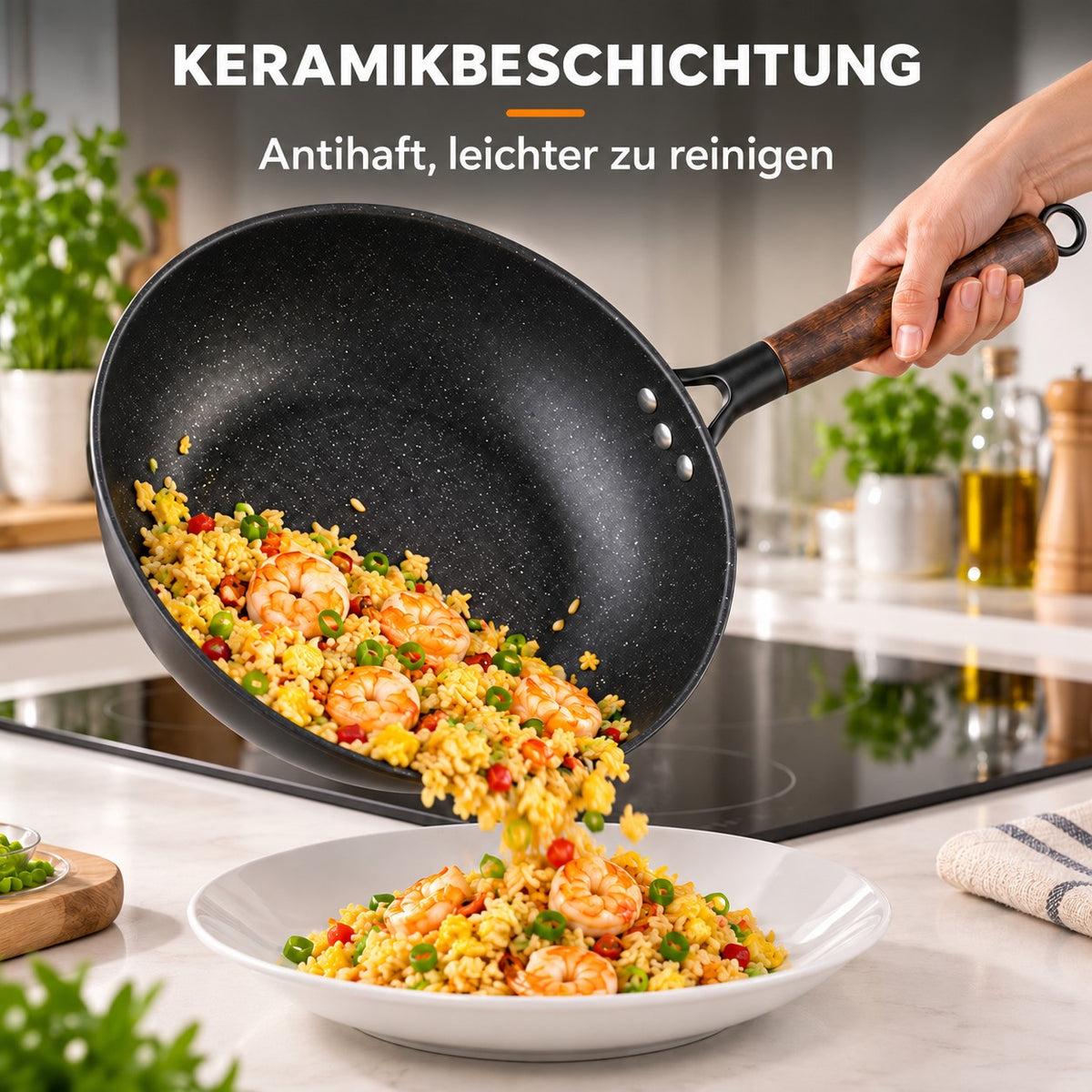 Le Kosanji – Wok für Elektroherd, KERAMIKBESCHICHTUNG: Antihaft, leichter zu reinigen