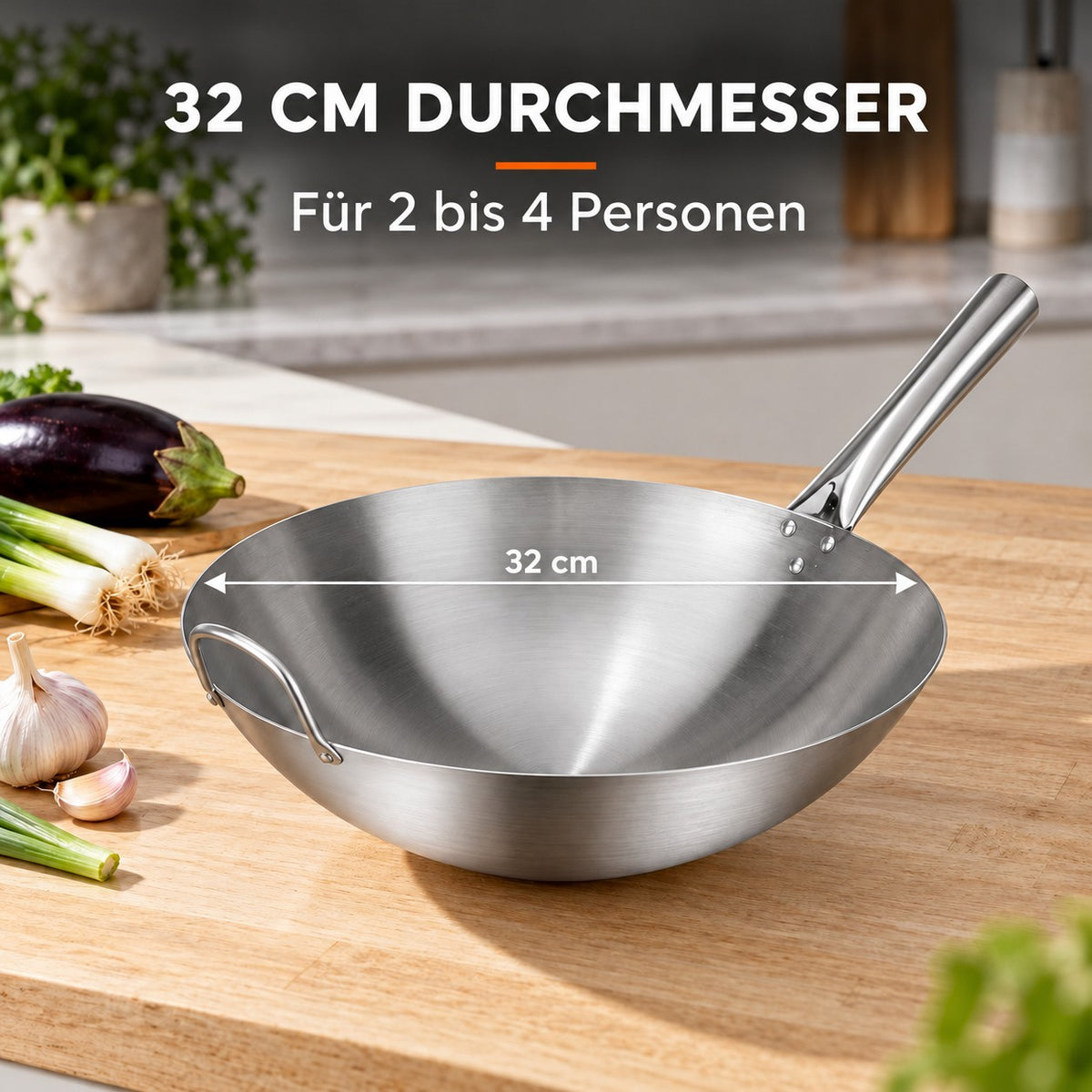 Le Asama – Wok für Gasbrenner, 32 CM DURCHMESSER: Für 2 bis 4 Personen