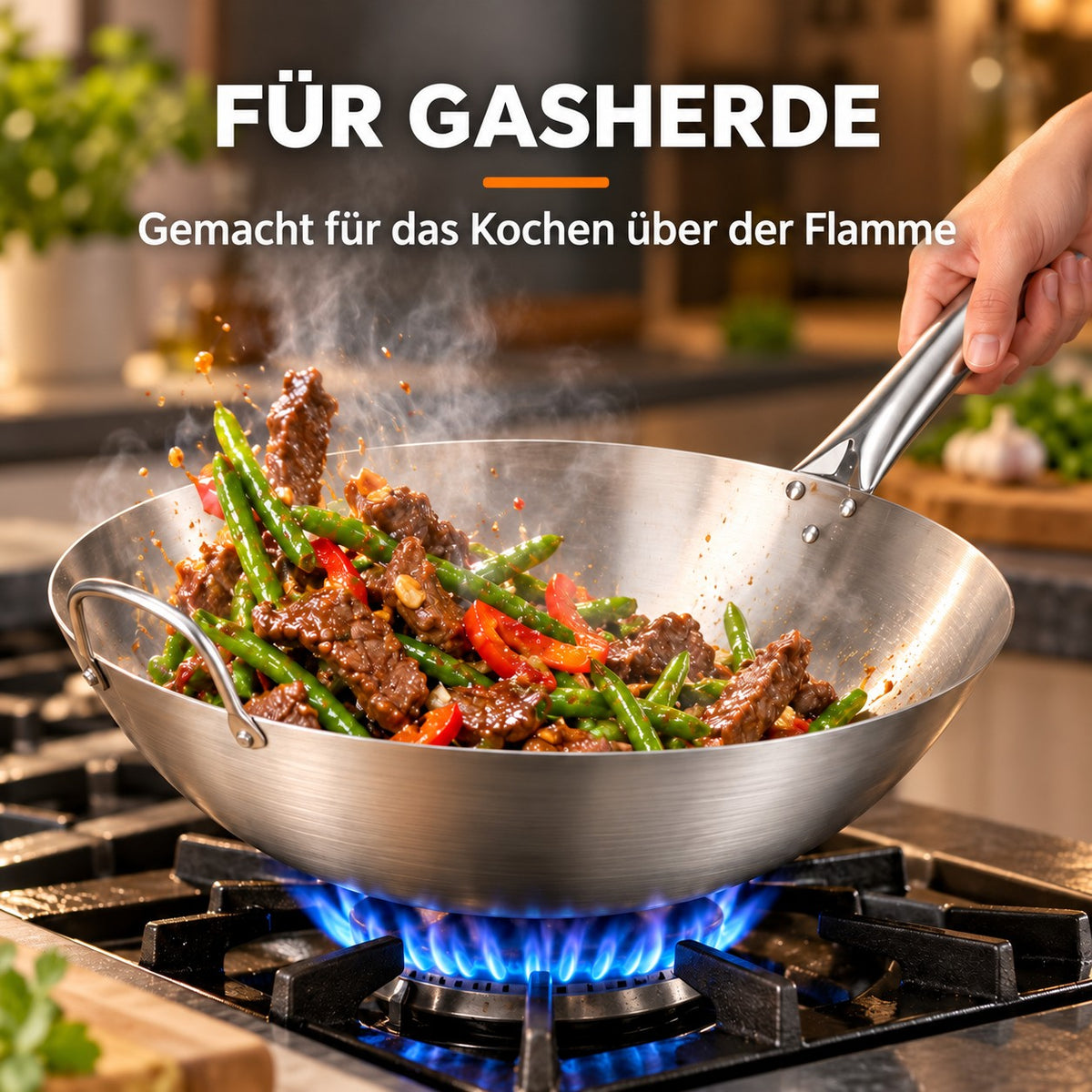 Le Asama – Wok für Gasbrenner, FÜR GASHERDE: Gemacht für das Kochen über der Flamme