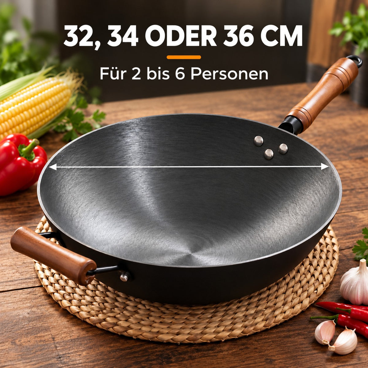 Le Namsan – Wok für Gasgrill, 32, 34 ODER 36 CM: Für 2 bis 6 Personen