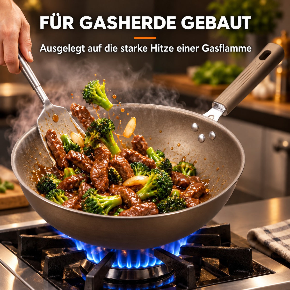 Le Hakkoda – Wok, FÜR GASHERDE GEBAUT: Ausgelegt auf die starke Hitze einer Gasflamme
