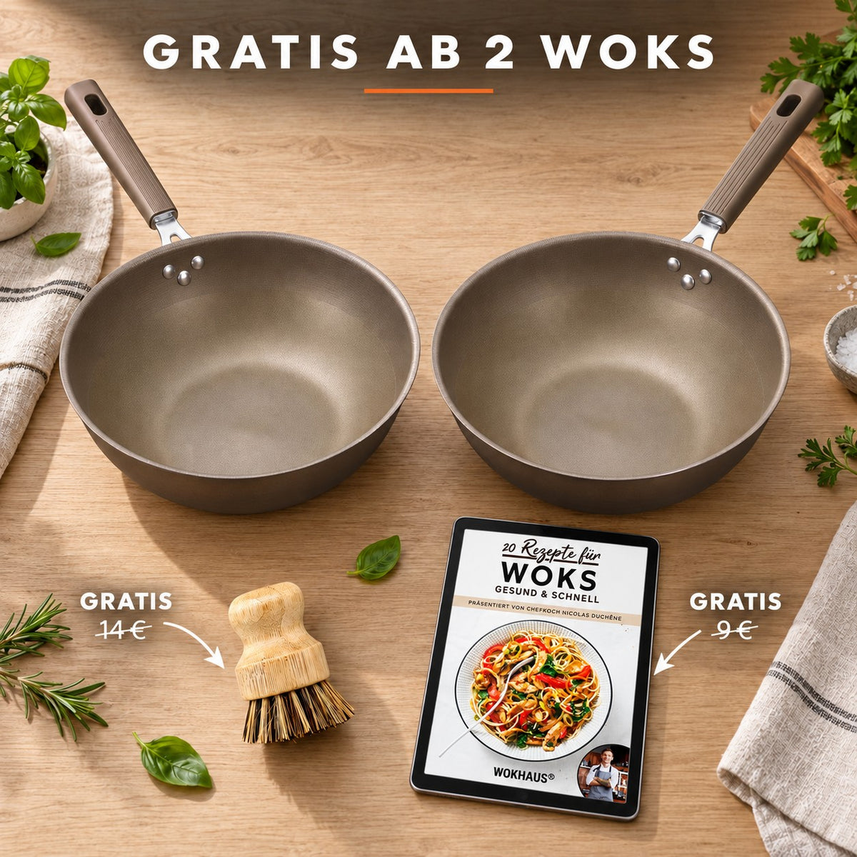 Le Hakkoda – Wok, GRATIS AB 2 WOKS: Bambusbürste (14 €), Rezeptbuch (9 €)