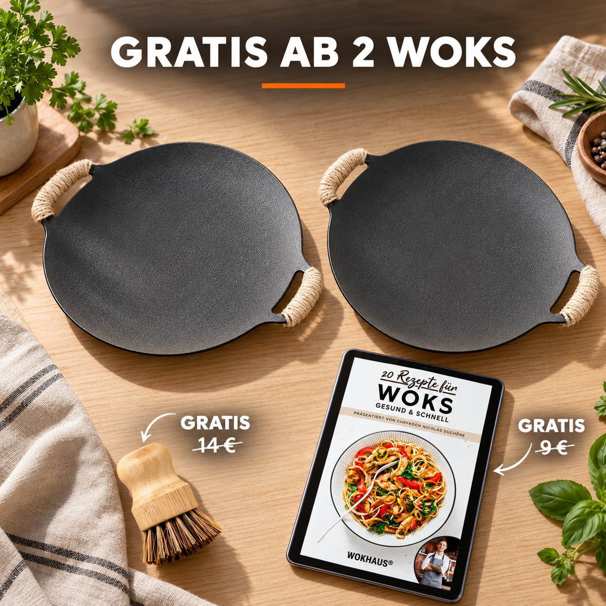 Le Jirisan – Wok für Offenes Feuer, GRATIS AB 2 WOKS: Bambusbürste (14 €), Rezeptbuch (9 €)