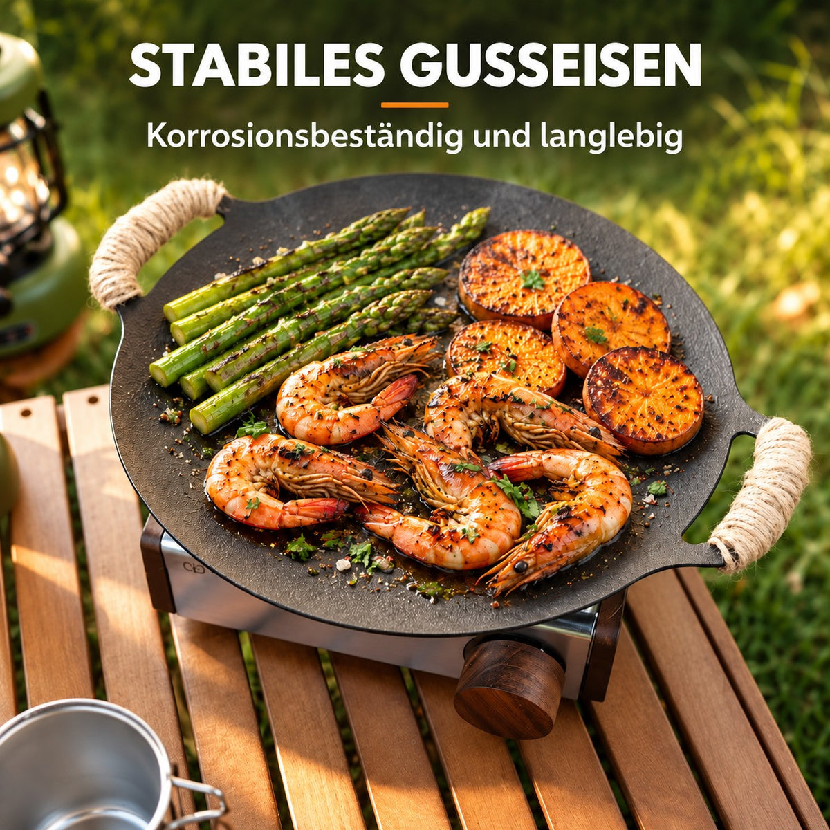 Le Jirisan – Wok für Offenes Feuer, STABILES GUSSEISEN: Korrosionsbeständig und langlebig