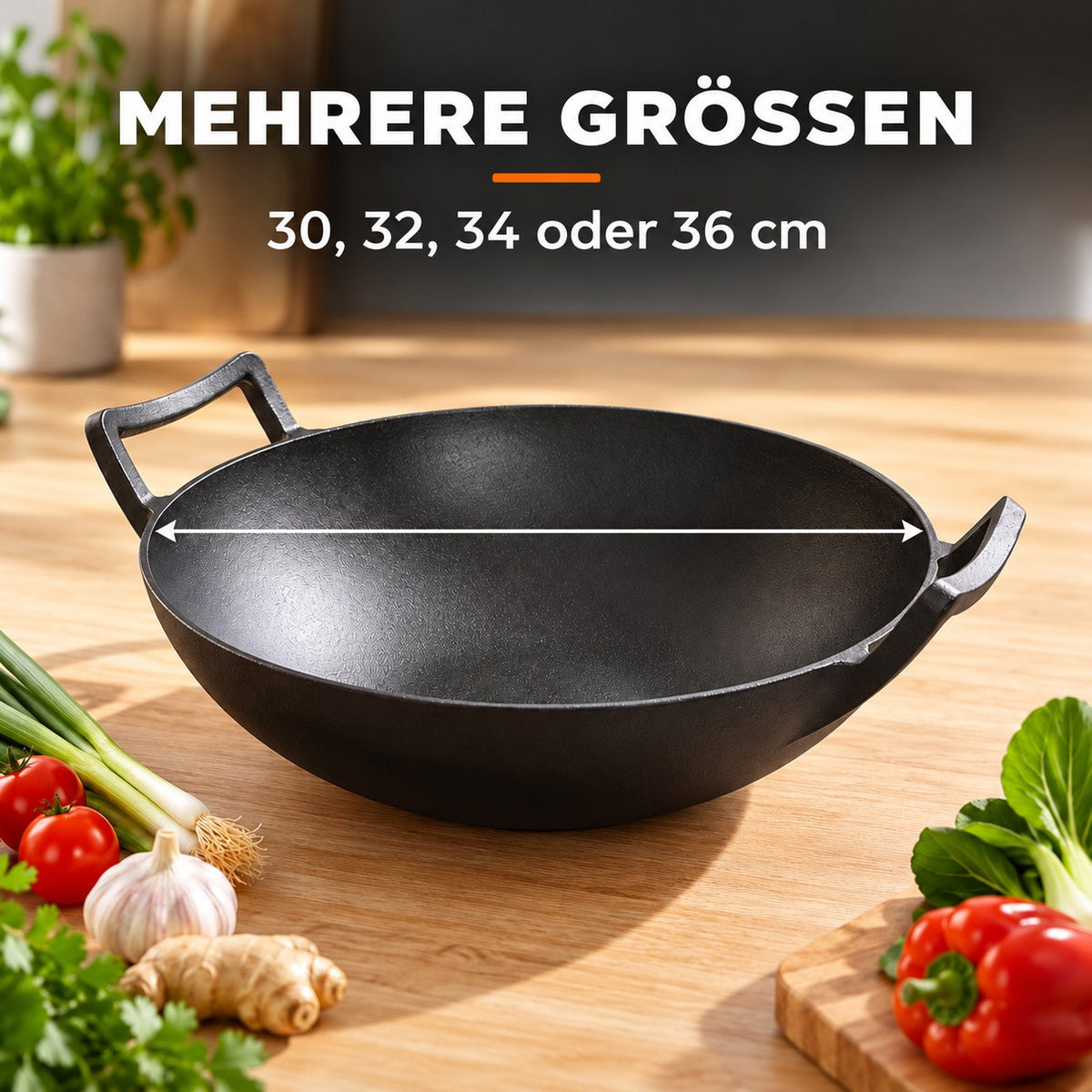 Le Fulan – Wok Gusseisen Ceranfeld, MEHRERE GRÖSSEN: 30, 32, 34 oder 36 cm