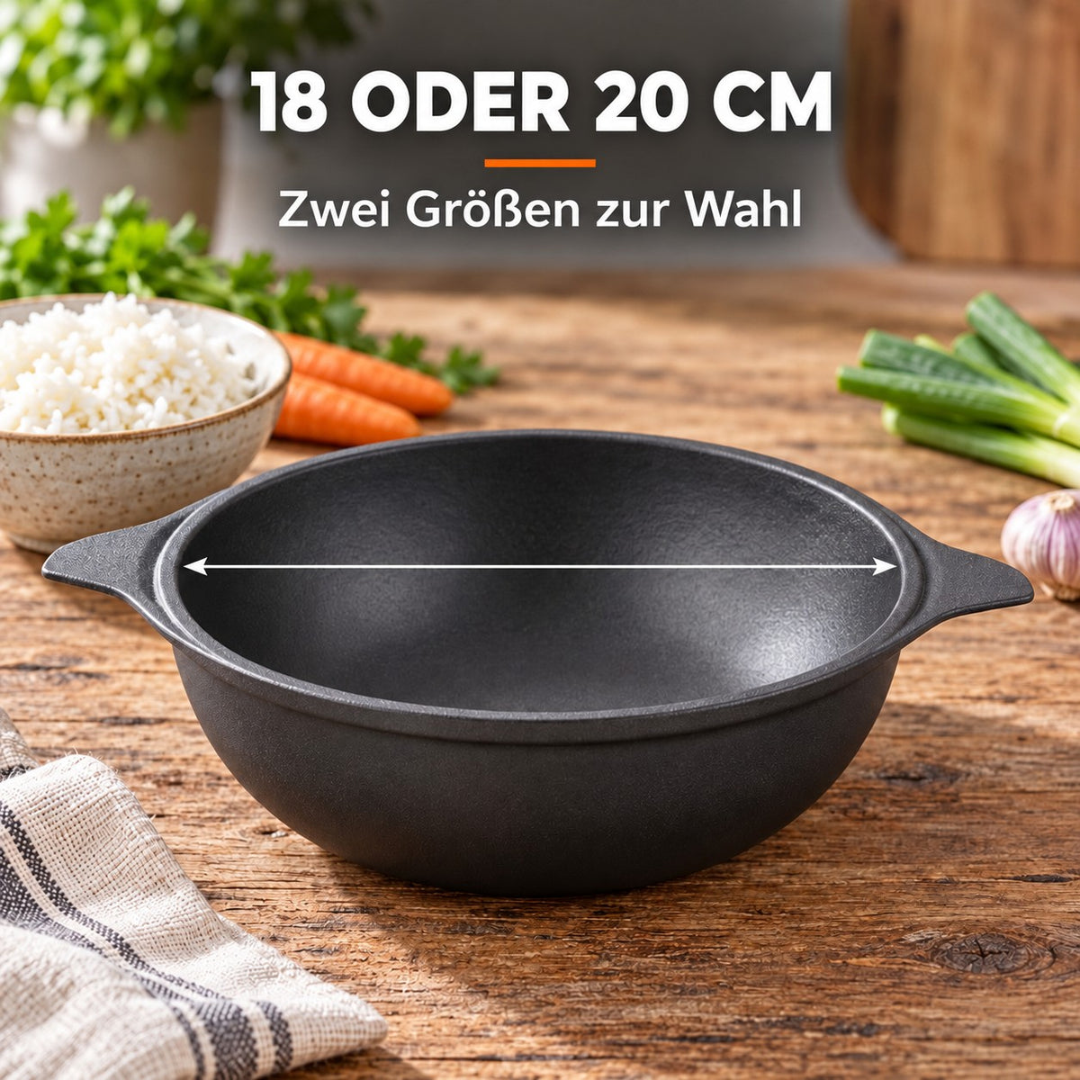 Le Maisan – Wok Gusseisen Emailliert, 18 ODER 20 CM: Zwei Größen zur Wahl