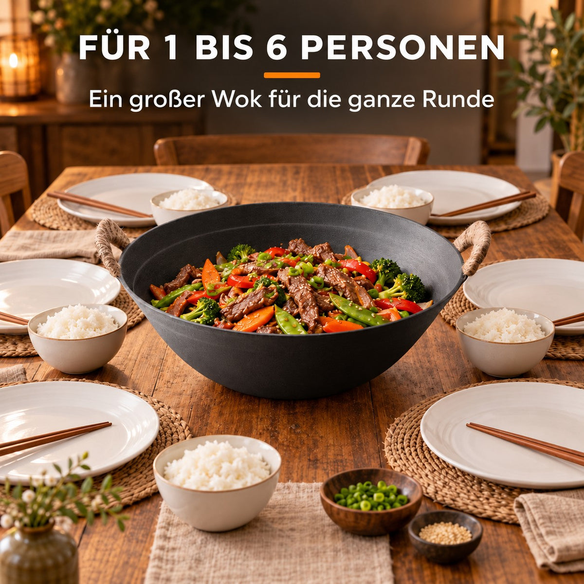 Le Ontake – Wok Gusseisen, FÜR 1 BIS 6 PERSONEN: Ein großer Wok für die ganze Runde