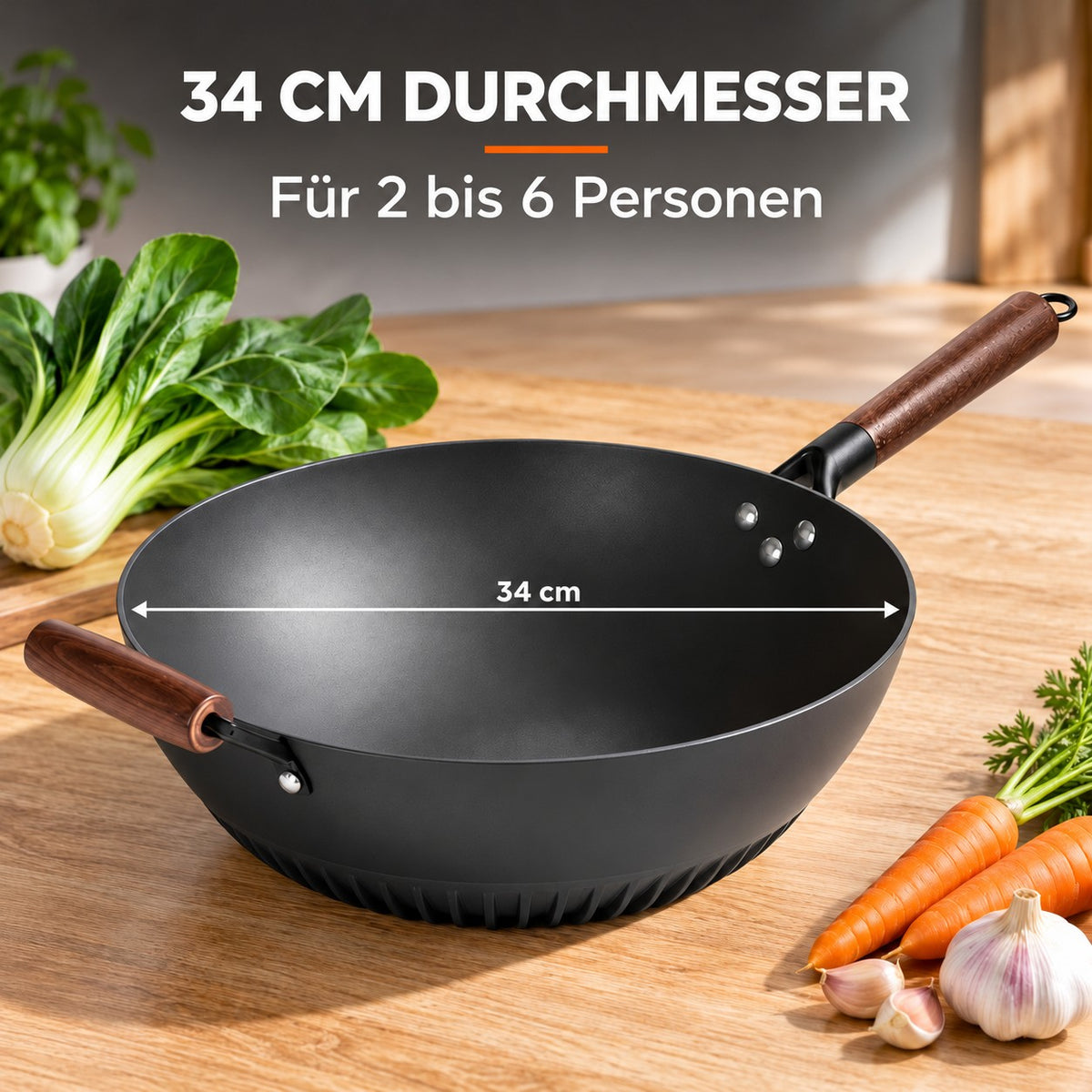 Le Rausu – Wok Gusseisen mit Deckel, 34 CM DURCHMESSER: Für 2 bis 6 Personen