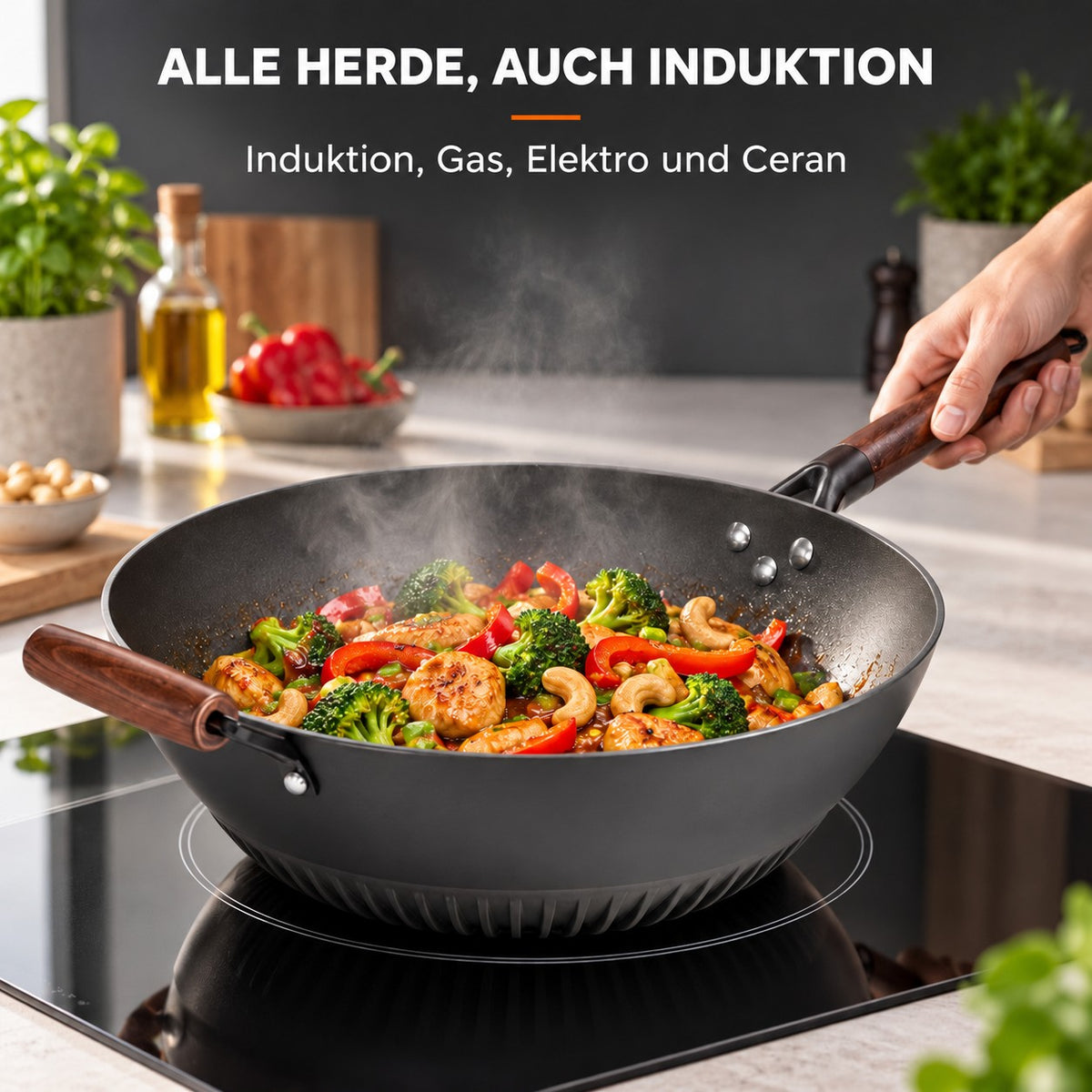 Le Rausu – Wok Gusseisen mit Deckel, ALLE HERDE, AUCH INDUKTION: Induktion, Gas, Elektro und Ceran