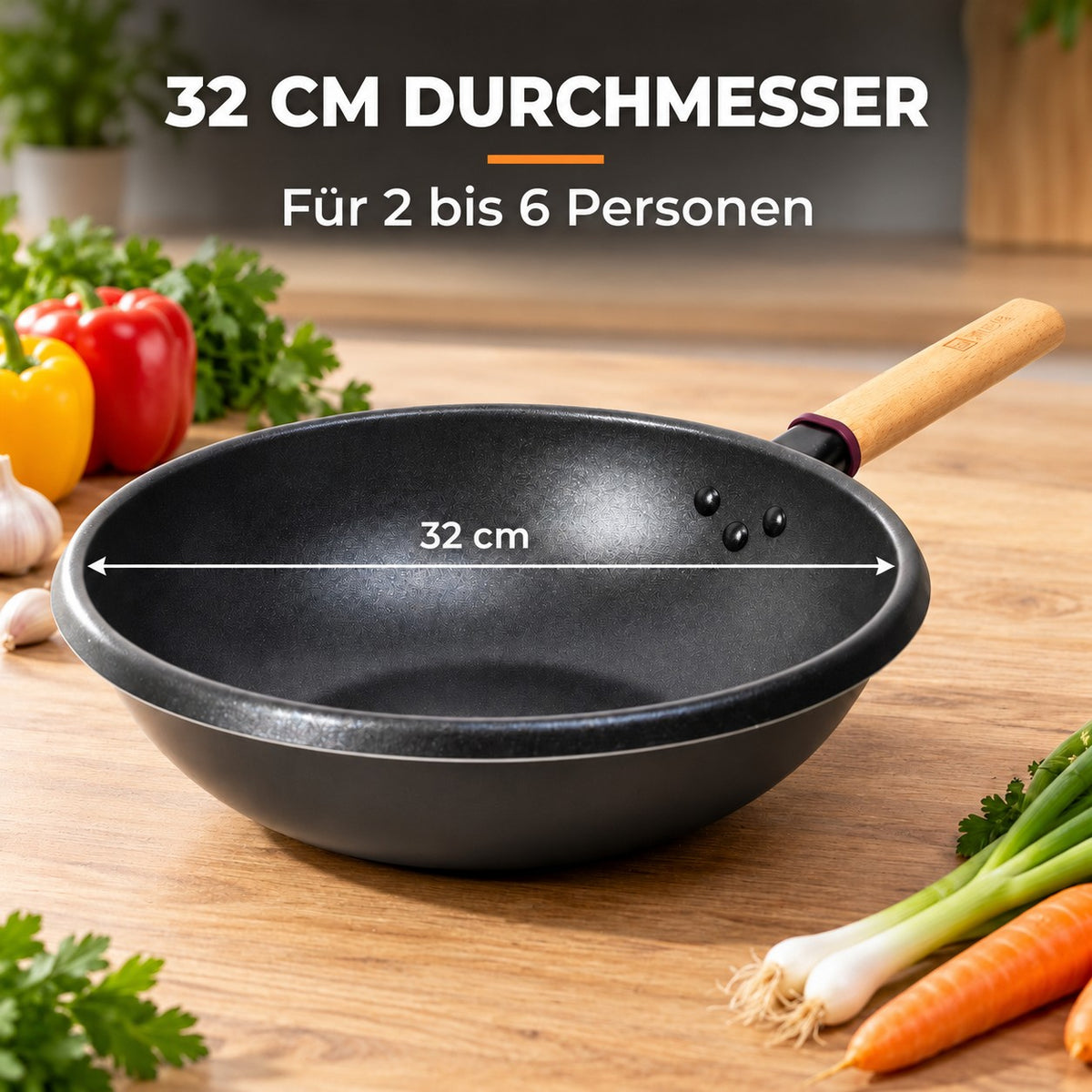 Le Amagi – Wok Induktion Antihaft, 32 CM DURCHMESSER: Für 2 bis 6 Personen