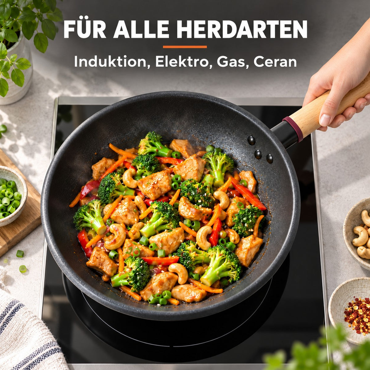 Le Amagi – Wok Induktion Antihaft, FÜR ALLE HERDARTEN: Induktion, Elektro, Gas, Ceran