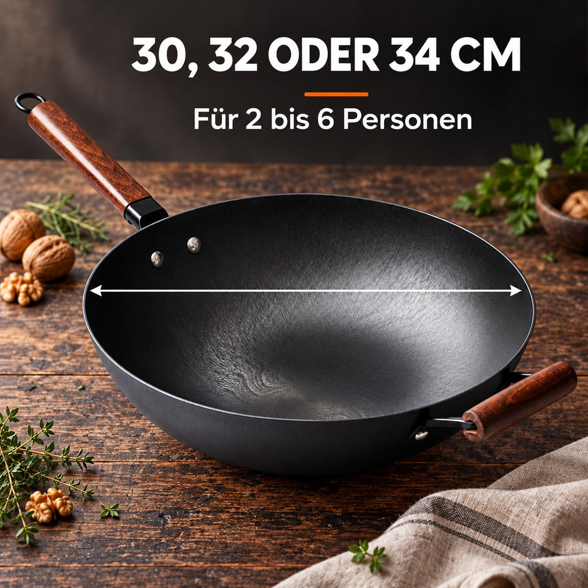 Le Tokaji – Wok Karbonstahl mit Antihaftbeschichtung, 30, 32 ODER 34 CM: Für 2 bis 6 Personen