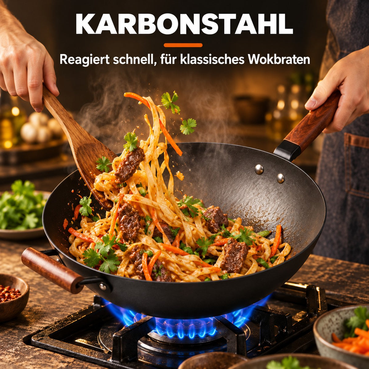 Le Tokaji – Wok Karbonstahl mit Antihaftbeschichtung, KARBONSTAHL: Reagiert schnell, für klassisches Wokbraten