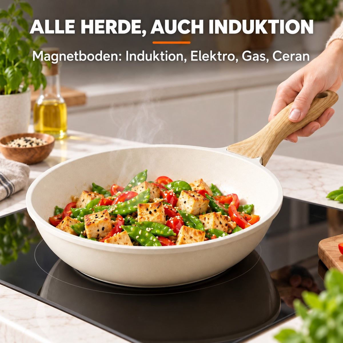 Le Myoko – Wok Keramik Induktion, ALLE HERDE, AUCH INDUKTION: Magnetboden: Induktion, Elektro, Gas, Ceran
