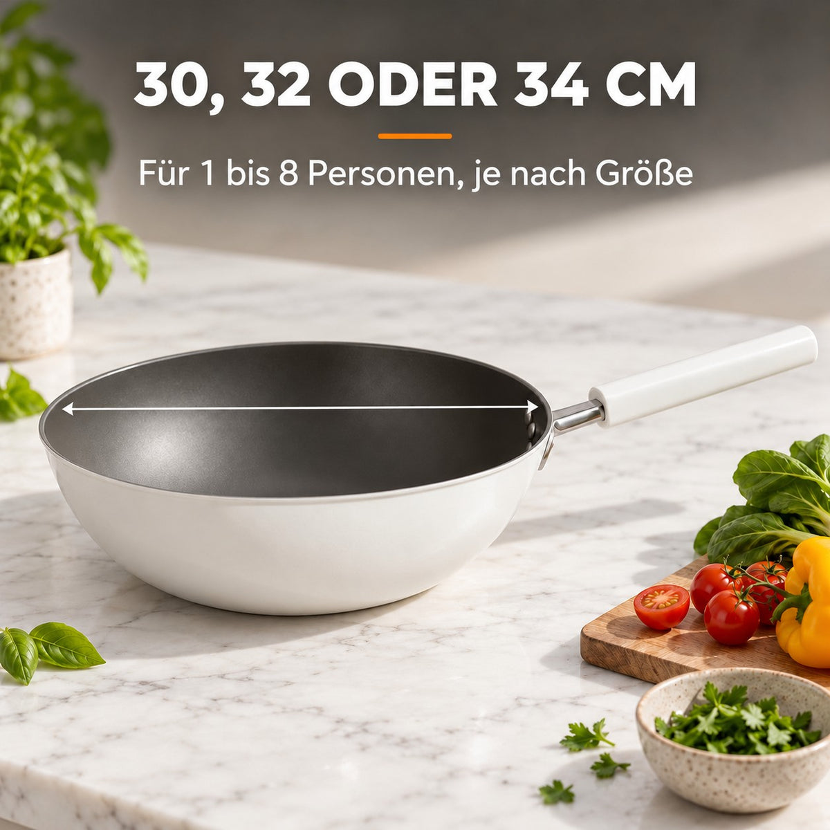 Le Asahidake – Wok Keramik Induktion, 30, 32 ODER 34 CM: Für 1 bis 8 Personen, je nach Größe