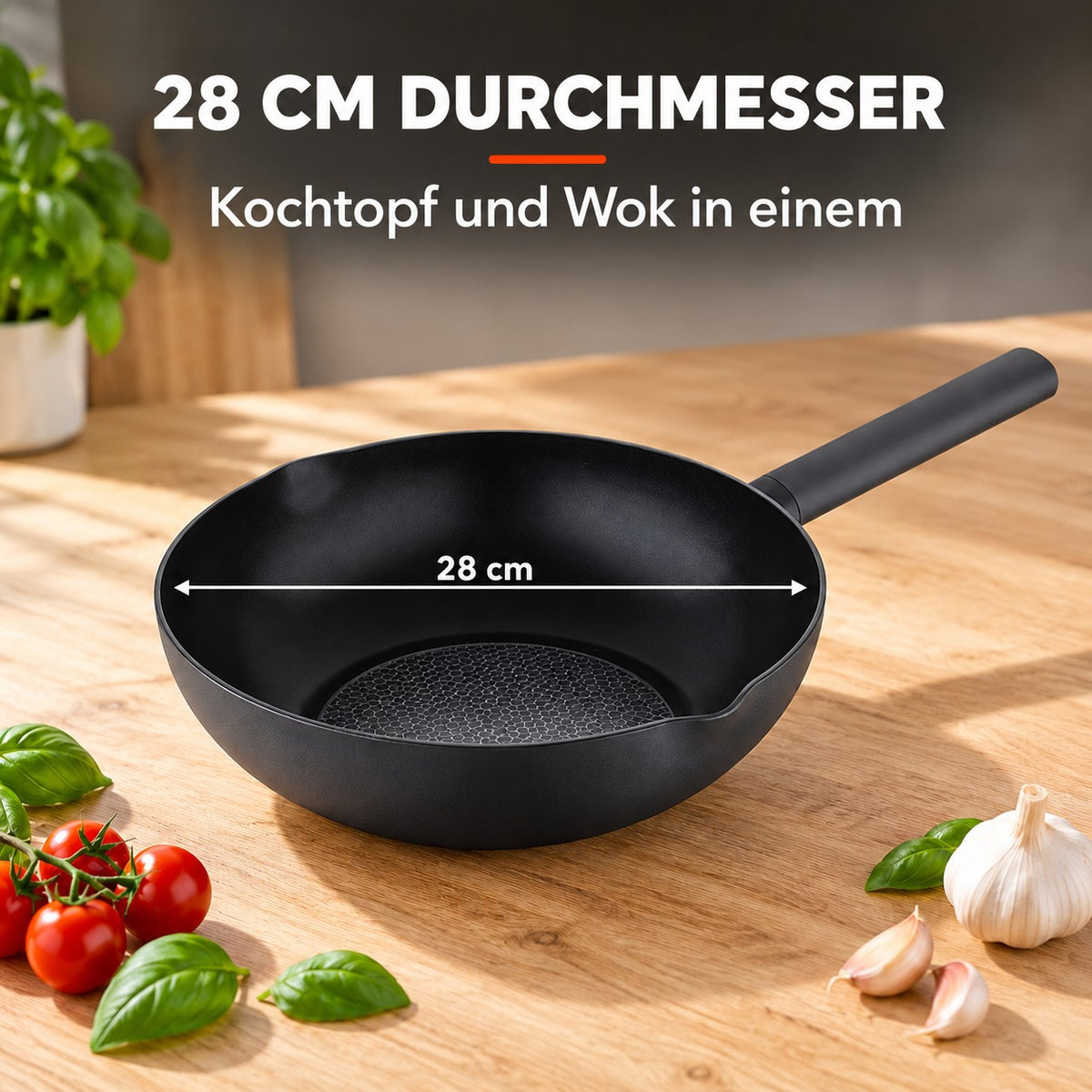 Le Caska – Wok Kohlenstoffstahl Induktion, 28 CM DURCHMESSER: Kochtopf und Wok in einem