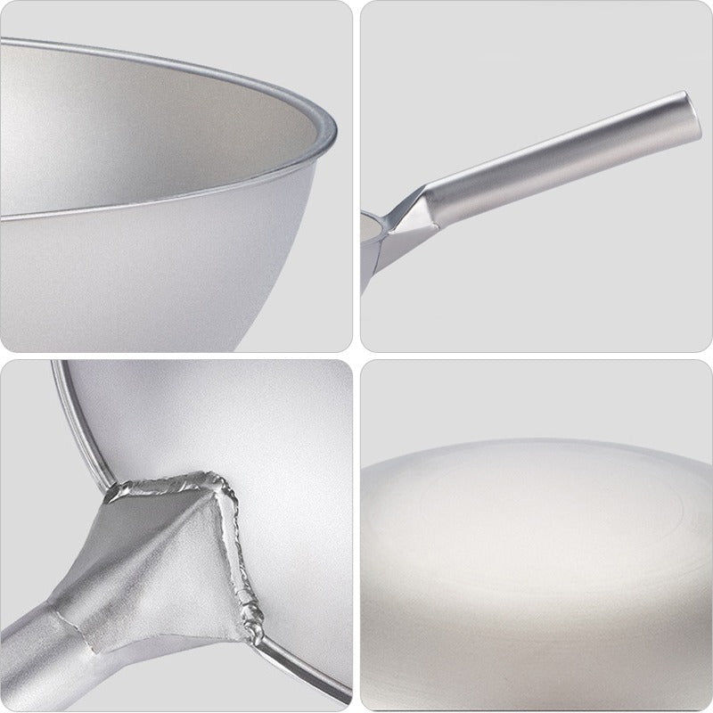 Le Paroka Edelstahl-Wok Qualität mit poliertem Griff im Detail