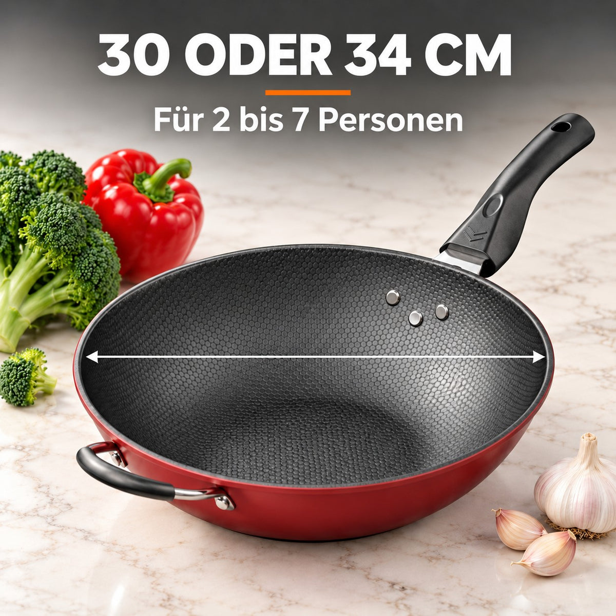 Le Korami – Wok mit Wabenbeschichtung, 30 ODER 34 CM: Für 2 bis 7 Personen