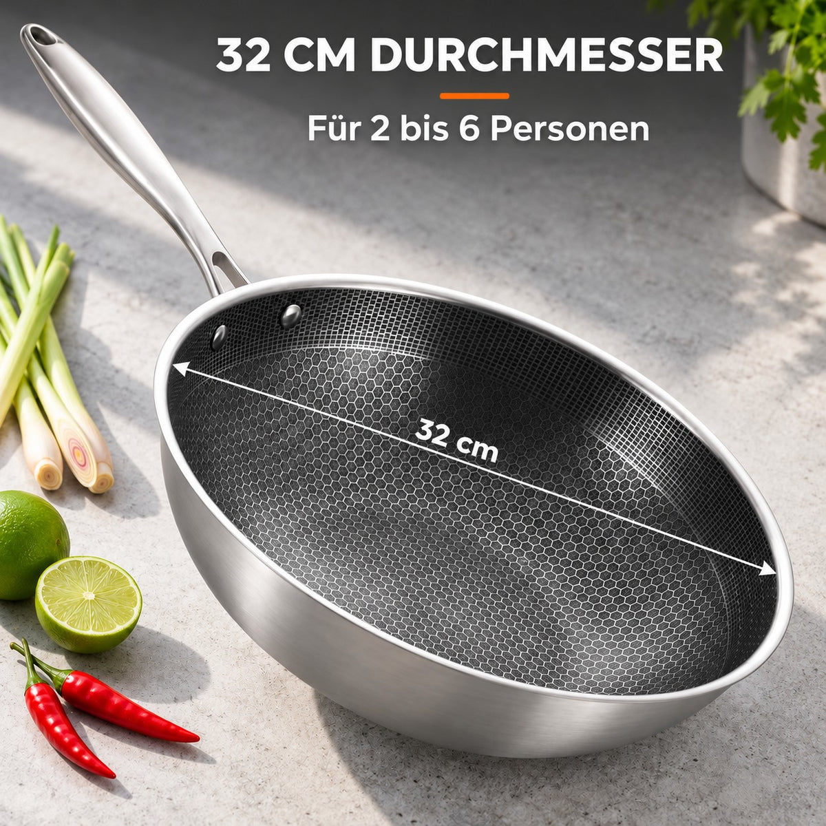 Le Dojuka – Wok ohne Beschichtung Induktion, 32 CM DURCHMESSER: Für 2 bis 6 Personen