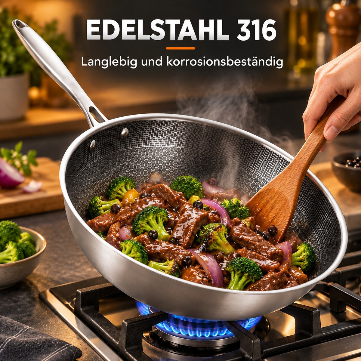 Le Dojuka – Wok ohne Beschichtung Induktion, EDELSTAHL 316: Langlebig und korrosionsbeständig