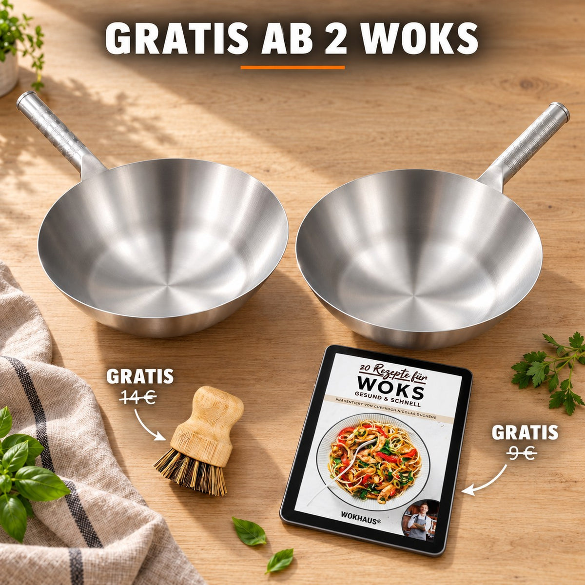 Le Soyak – Wok ohne PFAS, GRATIS AB 2 WOKS: Bambusbürste (14 €), Rezeptbuch (9 €)