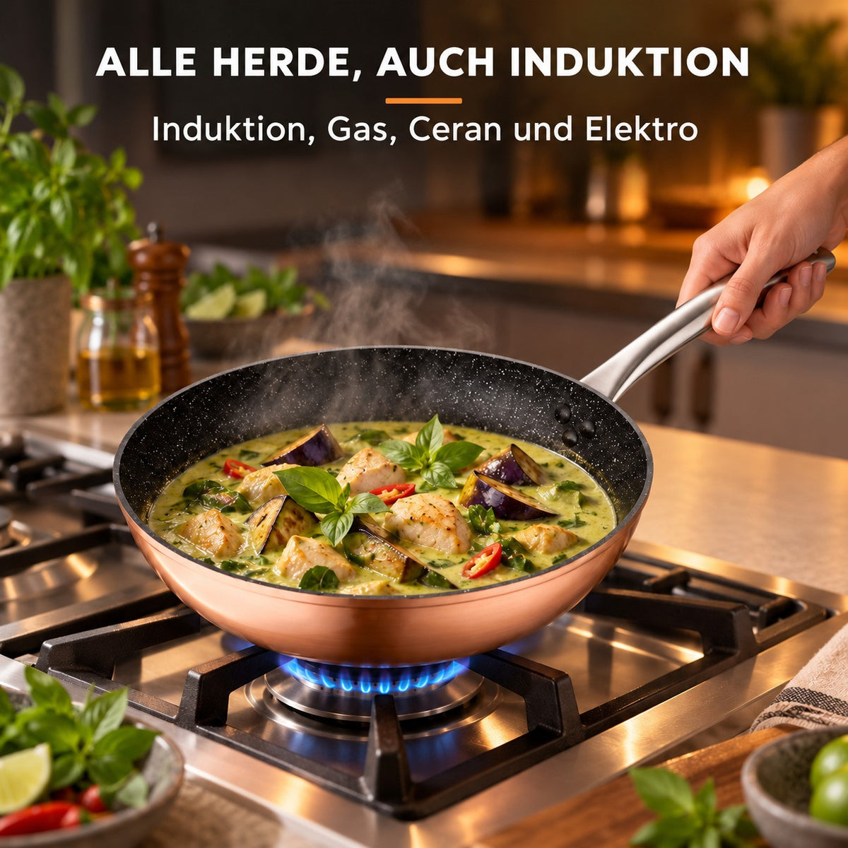 Le Monska – Wok Pfanne Carbonstahl, ALLE HERDE, AUCH INDUKTION: Induktion, Gas, Ceran und Elektro