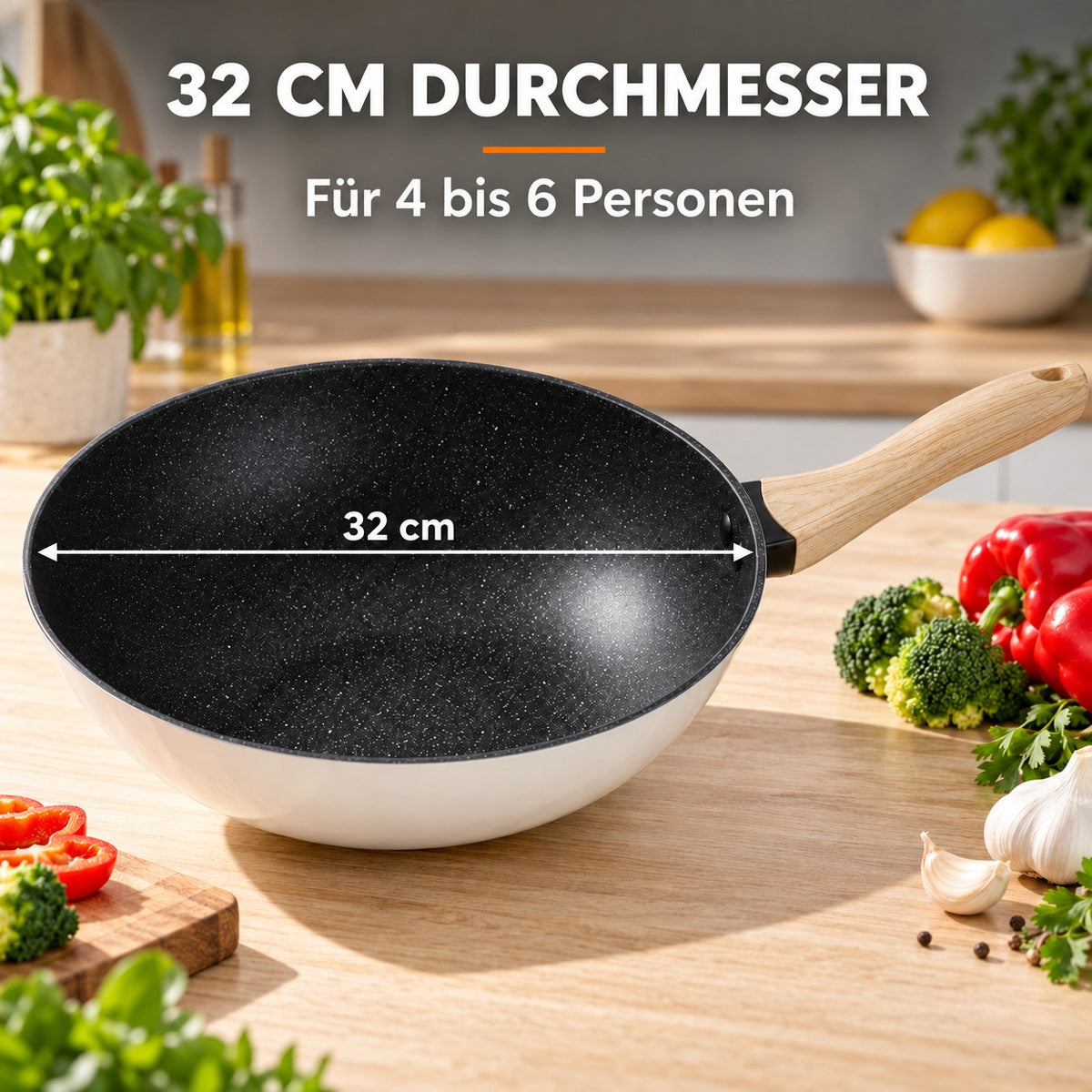 Le Tarumi – Wok Pfanne Keramikbeschichtung, 32 CM DURCHMESSER: Für 4 bis 6 Personen