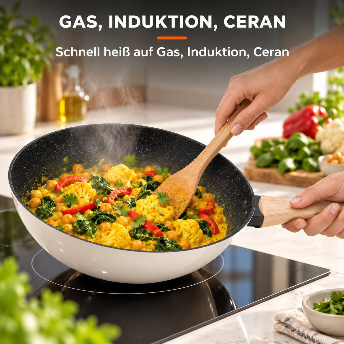 Le Tarumi – Wok Pfanne Keramikbeschichtung, GAS, INDUKTION, CERAN: Schnell heiß auf Gas, Induktion, Ceran