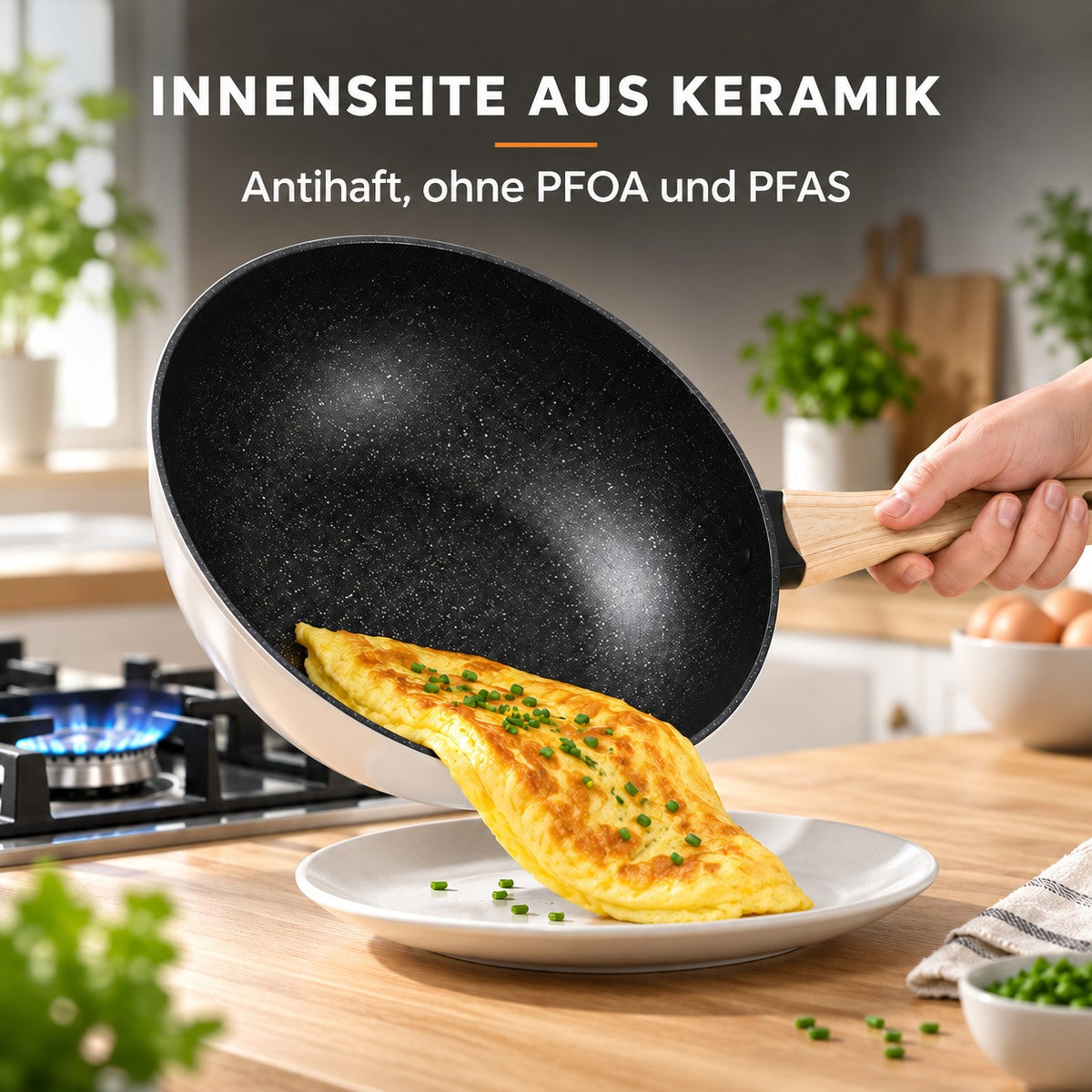 Le Tarumi – Wok Pfanne Keramikbeschichtung, INNENSEITE AUS KERAMIK: Antihaft, ohne PFOA und PFAS