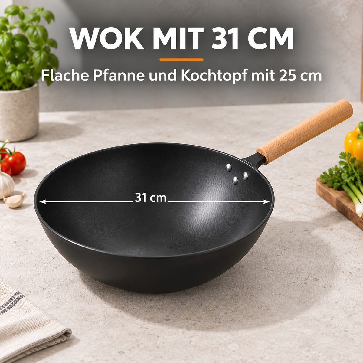 Le Sekiro – Wok Pfanne Set, WOK MIT 31 CM: Flache Pfanne und Kochtopf mit 25 cm