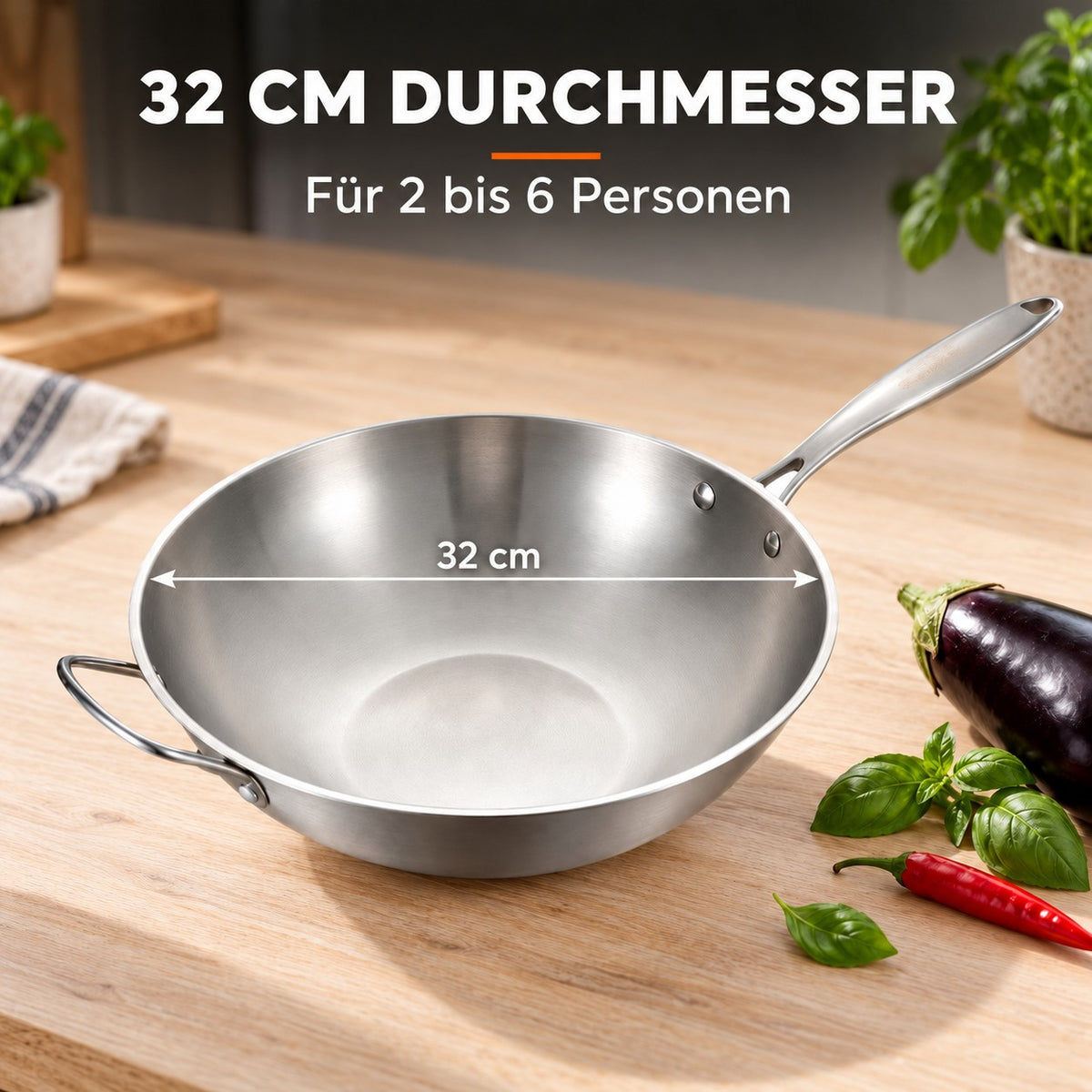 Le Kaimon – Wok PFOA Frei Induktion, 32 CM DURCHMESSER: Für 2 bis 6 Personen