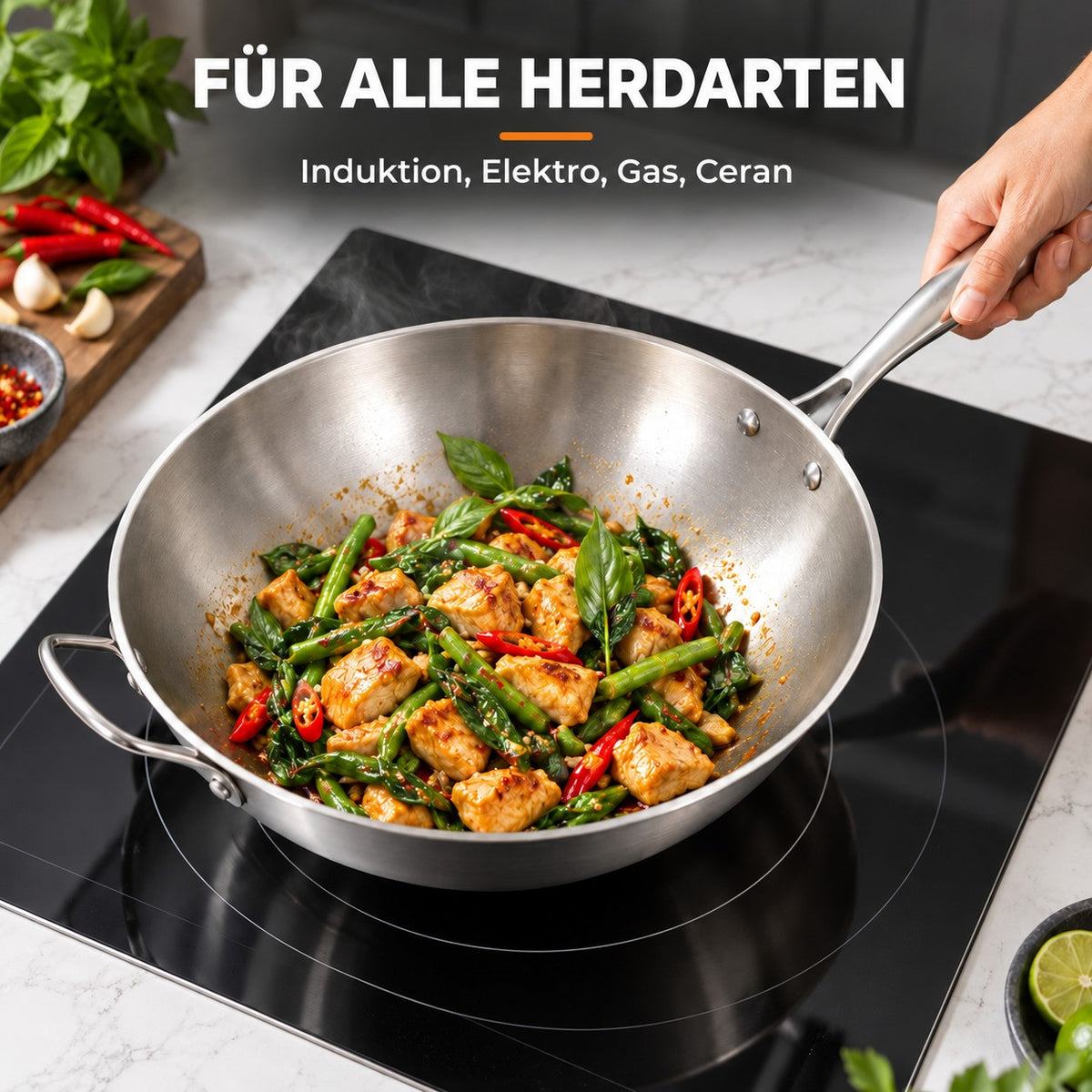 Le Kaimon – Wok PFOA Frei Induktion, FÜR ALLE HERDARTEN: Induktion, Elektro, Gas, Ceran