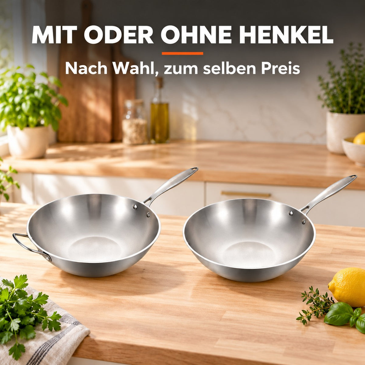 Le Kaimon – Wok PFOA Frei Induktion, MIT ODER OHNE HENKEL: Nach Wahl, zum selben Preis