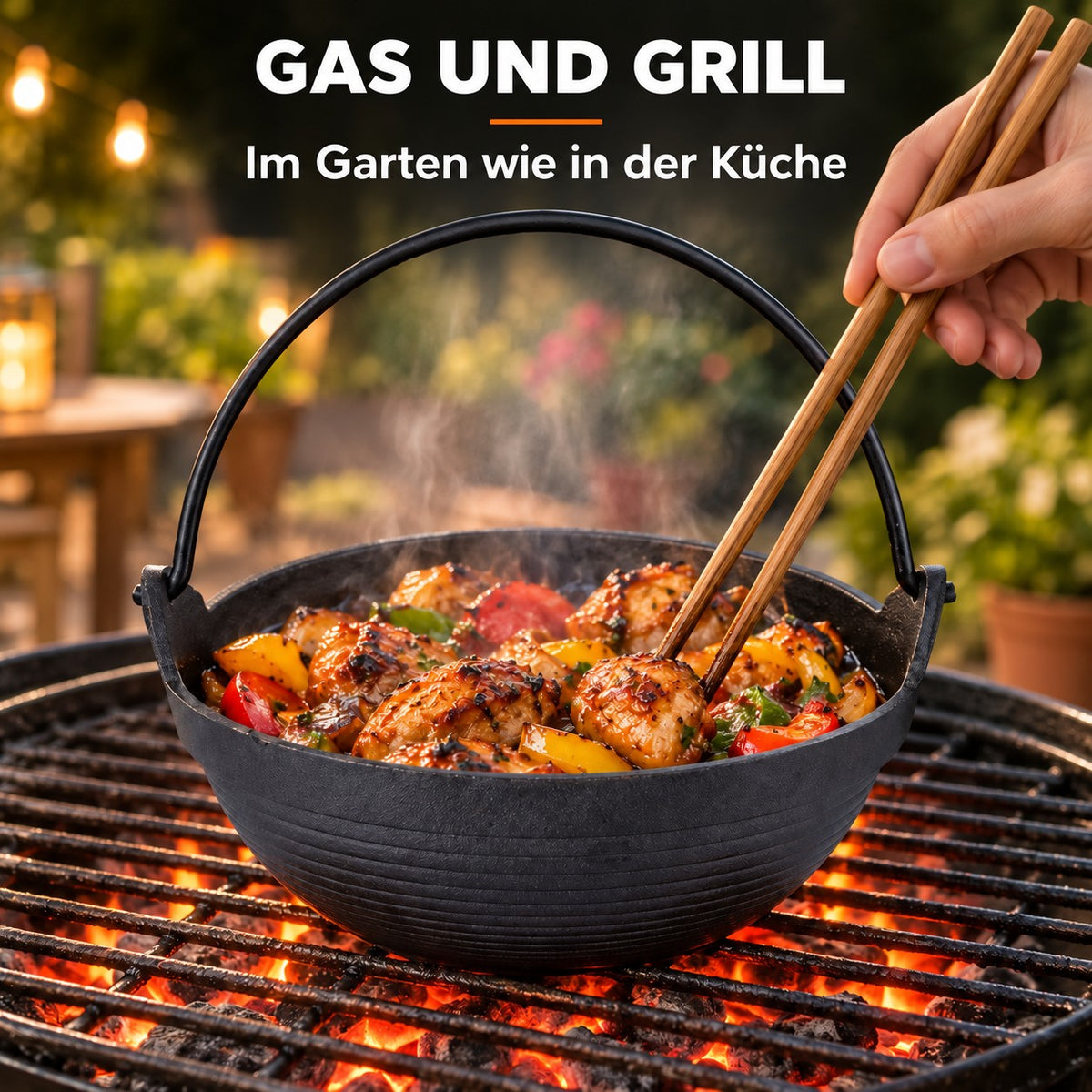Le Kang – Wok Schale Gusseisen, GAS UND GRILL: Im Garten wie in der Küche